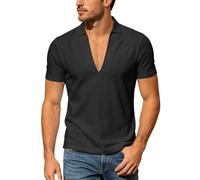 Camisetas Manga Corta Hombre Polo De Verano De Punto con Diseño De Cuello En V Y Estilo Casual para Actividades Al Aire Libre Top Holgado Y Ligero con Tapeta Frontal Que Ofrece Un Look Moder