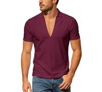 Camisetas Manga Corta Hombre Polo De Verano De Punto con Diseño De Cuello En V Y Estilo Casual para Actividades Al Aire Libre Top Holgado Y Ligero con Tapeta Frontal Que Ofrece Un Look Moder