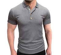 Camisetas Manga Corta Hombre, T Shirt Hombre Playeras Camisa Casual Solid Stmagen Top Turn Collar Blase De Manga Corta Fashion Loose Button Tops Camisa (Grey XL)