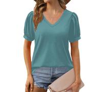Camisetas Manga Corta Mujer Algodon Verano Blusas Basicas Tallas Grandes Elegantes Ropa Mujer Verano 2025 Camisetas Cuello V Casual Deportiva T Shirts Mis Pedidos Realizados(Azul Cielo,M)