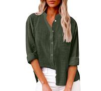 Camisetas Manga Corta Mujer,Blusa de Talla Grande Informal con Cuello levantado y Manga Larga de Color Liso para Mujer, cárdigan de una Botonadura, (Green, M).