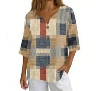 Camisetas Manga Corta Mujer,Camisa Mujer,Shirts For Women Fashion Casual Printed Button Down Shirts Long Sleeve Tops De Camarera (Khaki, L)