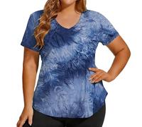 Camisetas Manga Corta Mujer Camiseta Deportiva Holgada de Cuello V para Mujer Talla Grande Plus Size Confortable y Transpirable (Navy, XXXXXL)
