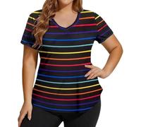 Camisetas Manga Corta Mujer Camiseta Deportiva Holgada Mujer Talla Grande Plus Size Cuello V Confortable Transpirable (Black, XXL)