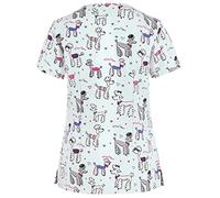 Camisetas Manga Corta Mujer,Ropa de Trabajo para Mujer de Cuello en Pico con Bolsillo Multicolor Camiseta Mujer con Floral Impresion Casual Camisas Uniformes para Cuidadora Femenina