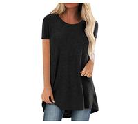 Camisetas Manga Corta Mujer,Tallas Grandes Camisetas Túnica Larga Cuello en O Suelta Camisetas Mujer Verano 2024 Moda Color Sólido T-Shirt Casual Camiseta Moda Corte Suelto Pullover Tops