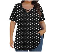Camisetas Manga Corta Mujer,Top de Verano Elegante con Cuello en V Casual Talla Grande Camiseta Mujer con Estampado de Lunares Sueltos Cómodo Blusa Básica Versátil Túnica Tops