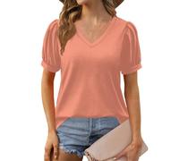 Camisetas Manga Corta Mujer Verano Basicas Blusas Algodon Tallas Grandes Deportiva Ropa Mujer Verano 2025 Camisetas Cuello V Suelto Casual T Shirts Mis Pedidos Realizados(Naranja,S)