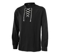 Camisetas Manga Larga Cuellos de Banda de Verano Tops Camisa Casual de Algodón Retro para Hombres Manga Larga con Cordones Estilo Medieval Wikingo y Pirata Disfraz para Halloween