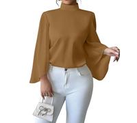 Camisetas Manga Larga Mujer Cuello Cuadrado Baratas Sexy Blusa Mujer Patchwork Top Otoño Fiesta Ropa Otoño Cuello De Columpio Encaje Sencillo Slim Fit Navidad 2#marrón S 2025