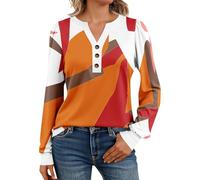 Camisetas Manga Larga Mujer Cuello De Columpio Basica Clásico Blusas Mujer Patchwork Top Otoño Baratas Ropa Otoño Cuello Redondo Encaje Básico Slim Fit Navidad 2#Naranja L 2025