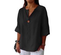Camisetas Manga Larga Mujer Verano Basicas Blusas Algodón y Lino Tallas Grandes Casual Ropa Mujer Verano 2025 Camiseta Cuello V Suelto Elegantes T Shirts Mis Pedidos Realizados(Negro,L)