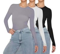 Camisetas modernas de manga larga para mujer, paquete de 3 unidades, capa base básica, ligera, ajustada, térmica, cómoda, ajustada, para gimnasio, paquete múltiple, camiseta de entrenamiento de color