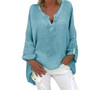 Camisetas Mujer Baratas Camisa De Lino Camisas De Mujer Túnica De Verano Cuello En V Camisa De Gran Tamaño Camisetas De Manga Larga para Mujer Camisetas Estampadas Elegante Camisetas Rayas Ofertas