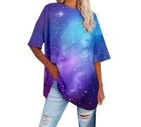 Camisetas Mujer Cielo Casual Corte Holgado Manga Corta Camiseta with Estampado de Estrellas Everyday Confortable tee For Todas Las Temporadas Relaxed Hombros caídos Diseño
