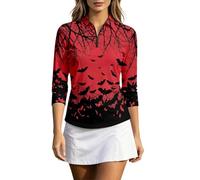 Camisetas Mujer Halloween - Camiseta de Manga 3/4 Estilo Acolchado para un Look clásico de Punto de Alto Rendimiento y Comodidad Diaria