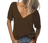 Camisetas Mujer Manga Corta Basica Verano Camisetas Cuello En V Elegantes T-Shirt Moda Transpirable Camisas Casual Cómoda Blusas Clásico Camisa Originales Ligera Informal