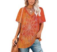 Camisetas Mujer Manga Corta, Camiseta de Verano Flores De Datura Camisa Cuello en V Tema De Meditación Basicas T-Shirt Casual Suelta Ligero Túnica Camisetas S-5XL