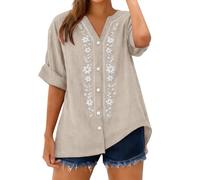 Camisetas Mujer Manga Corta Originales Algodón y Lino Cuello V Suelto Elegante Cómodo Camisa Informal Color Sólido Deportivo Túnica Slim Fit Sexy Otoño Primavera tee