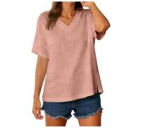 Camisetas Mujer Manga Corta Verano Cuello Redondo Punto De Canalé Gofre con Bolsillo Bicolor Bloque De Color Tunica Informal Ligera Elegante Primavera Talla Grande (XL)