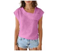 Camisetas Mujer Manga Corta Verano Cuello Redondo Punto De Canalé Gofre con Bolsillo Bicolor Bloque De Color Tunica Informal Ligera Elegante Primavera Talla Grande (L)