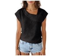 Camisetas Mujer Manga Corta Verano Cuello Redondo Punto De Canalé Gofre con Bolsillo Bicolor Bloque De Color Tunica Informal Ligera Elegante Primavera Talla Grande (M)