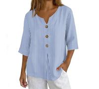 Camisetas Mujer,Running Mujer,Shirts For Women Fashion Casual Printed Button Down Shirts Long Sleeve Tops De Camarera (Light Blue, XXL)