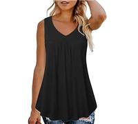 Camisetas Mujer Tirantes De Algodon,Camisola Sin Mangas con Cuello En V para Mujer De Verano Chaleco Plisado Y Fluido Suelto