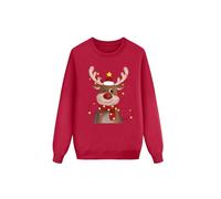 Camisetas navideñas para padres e hijos, cuello redondo, cuello redondo, ultrasuave, estampado de cabeza de ciervo, tops de manga larga, blusa para niños, rojo, 8-9 Jahre