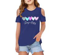 Camisetas Niña Manga Corta Cuello Verano Elegantes Comodos Camiseta Adolescente Niña Fuera De Los Hombros Impresión De Amor Holgados Comodo Otoño Casual Deporte Ligera Blusa Tops (Blue, 3-4Years)