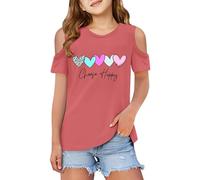 Camisetas Niña Manga Corta Cuello Verano Elegantes Comodos Camiseta Adolescente Niña Fuera De Los Hombros Impresión De Amor Holgados Comodo Otoño Casual Deporte Ligera Blusa Tops (4-5Years)