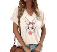 Camisetas para el día de Pascua para mujer con texto en inglés "He is Risen", camiseta con estampado de conejo, blusa, V-albaricoque, M