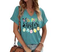 Camisetas para el día de Pascua para mujer con texto en inglés "He is Risen", camiseta con estampado de conejo, blusa, V-cian-2, S