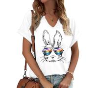 Camisetas para el día de Pascua para mujer con texto en inglés "He is Risen", con estampado de conejo, blusa, W-Blanco, Large