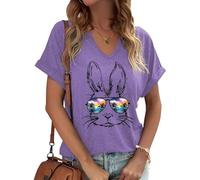 Camisetas para el día de Pascua para mujer con texto en inglés "He is Risen", con estampado de conejo, blusa, W-Púrpura, XXL