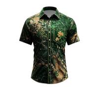 Camisetas para el día de San Patricio para hombre, estilo casual, vintage, con botones, diseño de trébol irlandés, camisetas hawaianas, novedosas camisetas de verano con teñido anudado, verde menta