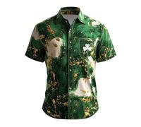 Camisetas para el día de San Patricio para hombre, estilo casual, vintage, con botones, diseño de trébol irlandés, camisetas hawaianas, novedosas camisetas de verano con teñido anudado, Ejercito Verde