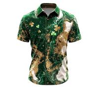 Camisetas para el día de San Patricio para hombre, estilo casual, vintage, con botones, diseño de trébol irlandés, camisetas hawaianas, novedosas camisetas de verano con teñido anudado, verde, XXL