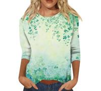Camisetas para el Día de San Patricio para mujer, talla grande, estampado de tréboles de Irlanda, con estampado de corazón, manga 3/4, camisetas de verano irlandesas para mujer, camisetas casuales