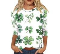 Camisetas para el Día de San Patricio para mujer, talla grande, estampado de tréboles de Irlanda, con estampado de corazón, manga 3/4, camisetas de verano irlandesas para mujer, camisetas casuales
