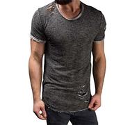 Camisetas para hombre Camisetas anchas Cuello Redondo Hombres Manga Corta Camiseta Algodón Deportes Camisas Manga Corta Verano Básicas Camisas Streetwear, gris, S