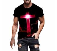 Camisetas para hombre, casuales, holgadas, con estampado de cruces de Pascua, manga corta, cuello redondo, ajustadas, para hombre, diseño de vaca occidental, A-rojo, M