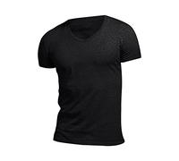 Camisetas para hombre con cuello en V, camisetas de manga corta de un solo color, básicas, ajustadas, de manga corta, de verano, ligeras, transpirables, para el tiempo libre, elásticas, de verano
