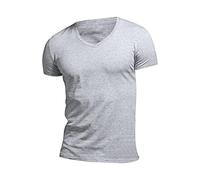 Camisetas para hombre con cuello en V, camisetas de manga corta de un solo color, básicas, ajustadas, de manga corta, de verano, ligeras, transpirables, para el tiempo libre, elásticas, de verano