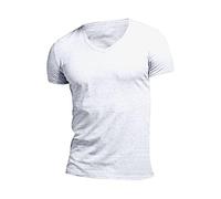 Camisetas para hombre con cuello en V, camisetas de manga corta de un solo color, básicas, ajustadas, de manga corta, de verano, ligeras, transpirables, para el tiempo libre, elásticas, de verano