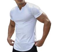Camisetas para hombre con cuello en V - Camisetas de verano de manga corta ligeras y entalladas, transpirables, de secado rápido, camiseta deportiva de un solo color para entrenamiento, deporte y