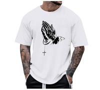 Camisetas para hombre, cuello redondo, manga corta, camiseta monocolor, sudadera con estampado de manos rezando, ligera y aireada, camiseta de entrenamiento, camiseta de ocio holgada, estilo urbano