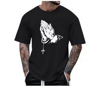Camisetas para hombre, cuello redondo, manga corta, camiseta monocolor, sudadera con estampado de manos rezando, ligera y aireada, camiseta de entrenamiento, camiseta de ocio holgada, estilo urbano