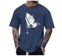 Camisetas para hombre, cuello redondo, manga corta, camiseta monocolor, sudadera con estampado de manos rezando, ligera y aireada, camiseta de entrenamiento, camiseta de ocio holgada, estilo urbano