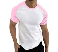 Camisetas para hombre de manga corta raglán con bloques de color del Reino Unido, para entrenamiento, fitness, culturismo, gimnasio, camiseta de béisbol, camiseta de algodón, rosa, M